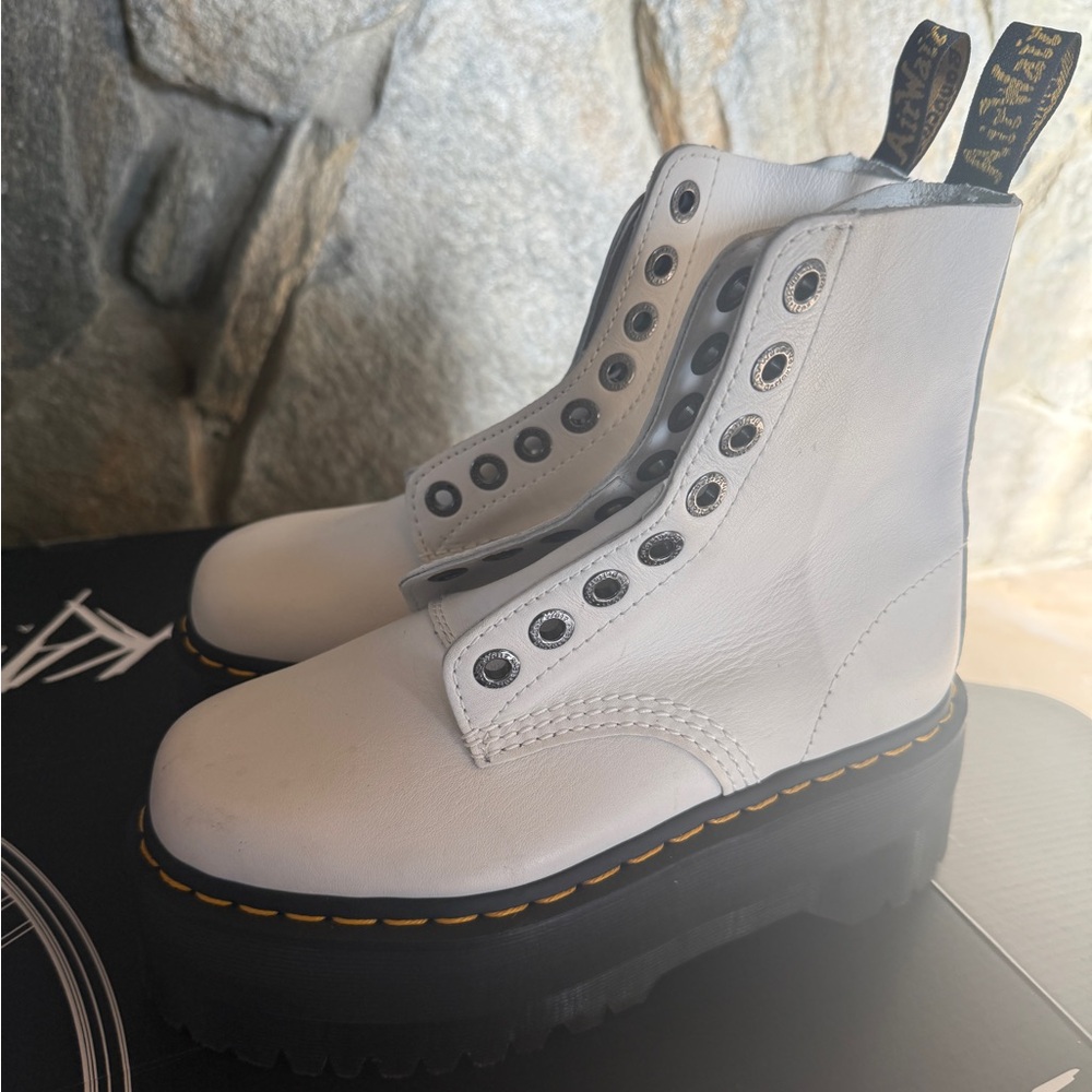 Dr. Martens White and Black Lace Up Boots